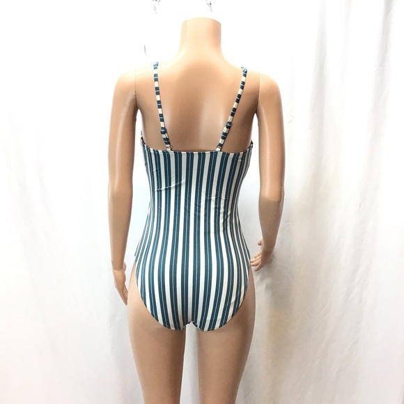 Old Navy Teal Striped Twist-Front One-Piece Swimsuit - Picture 5 of 11